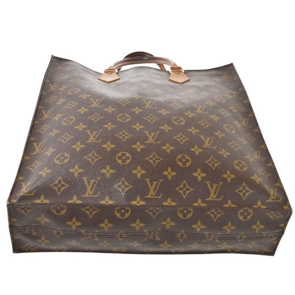 LOUIS VUITTON Logo Sac Plat Hand Tote Bag Monogram Leather Brown - Picture 6 of 15